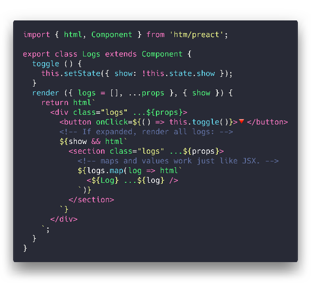 JSX alternative using standard tagged templates
